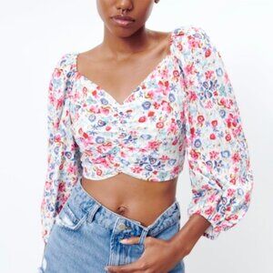 Zara linen blend floral top